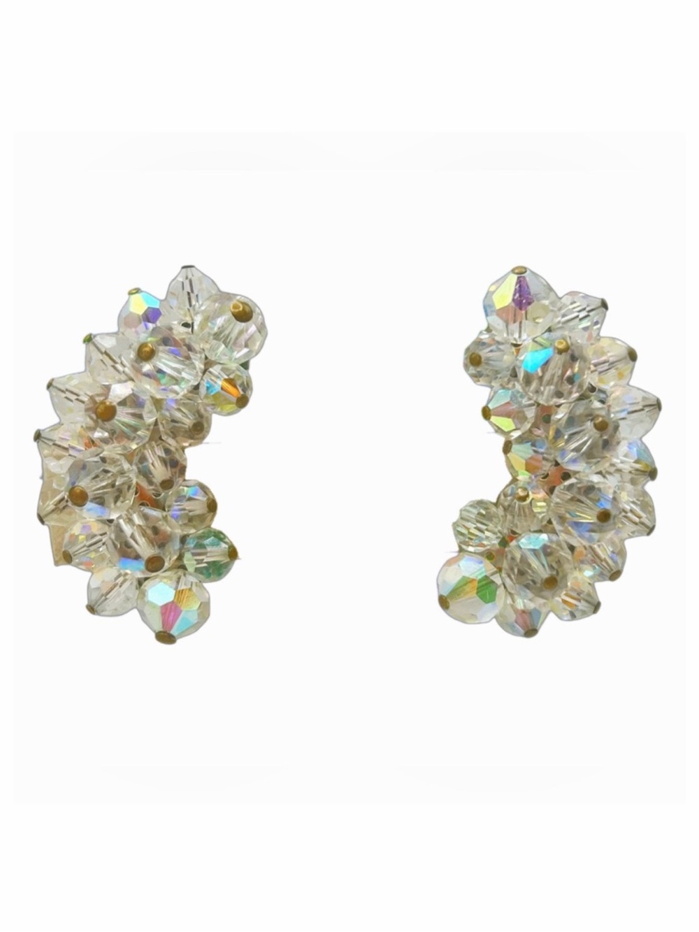 Vintage 1950s Aurora Borealis Cluster Ear Climbers
